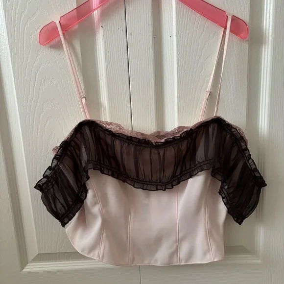 NWT Danielle Guizio Ruched Chiffon Lace tank - Picture 3 of 6